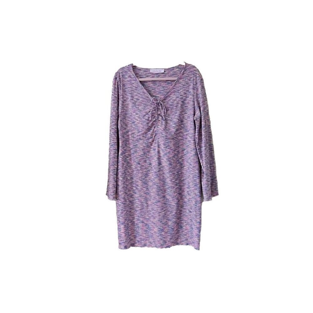 Lisa Says Gah Dress XL Marled Bodycon Lettuce Hem Ribbed Mini Boho Stretch Ties